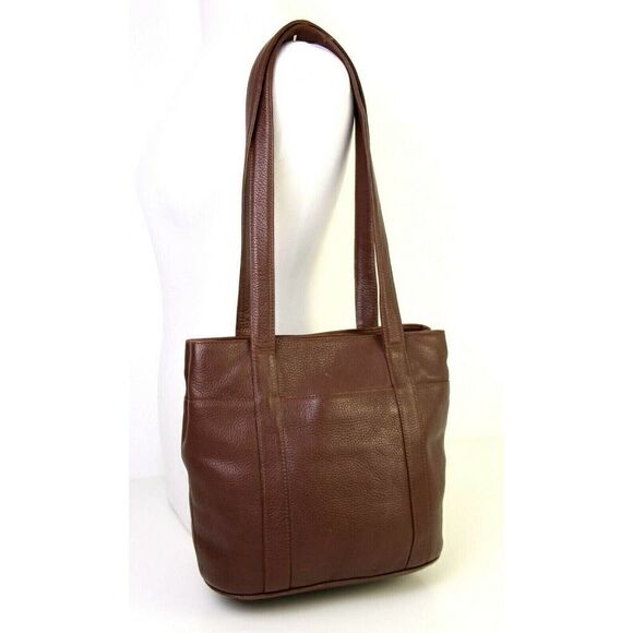 VINTAGE ORVIS PEBBLED BROWN GENUINE LEATHER TOTE SHOULDER BAG HANDBAG PURSE - Picture 2 of 9